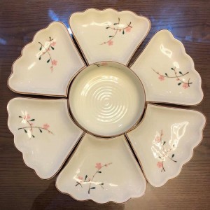 Sét bát đĩa Bát Tràng mâm cúng gia tiên đào hồng